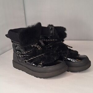 UGG Palomar Sneaker Boots Black Patent Waterproof Faux Fur Vibram  womens 8.5